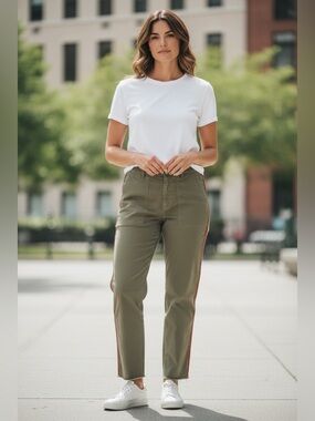 Nili Lotan Olive Chinos with Multicolor Side Tape